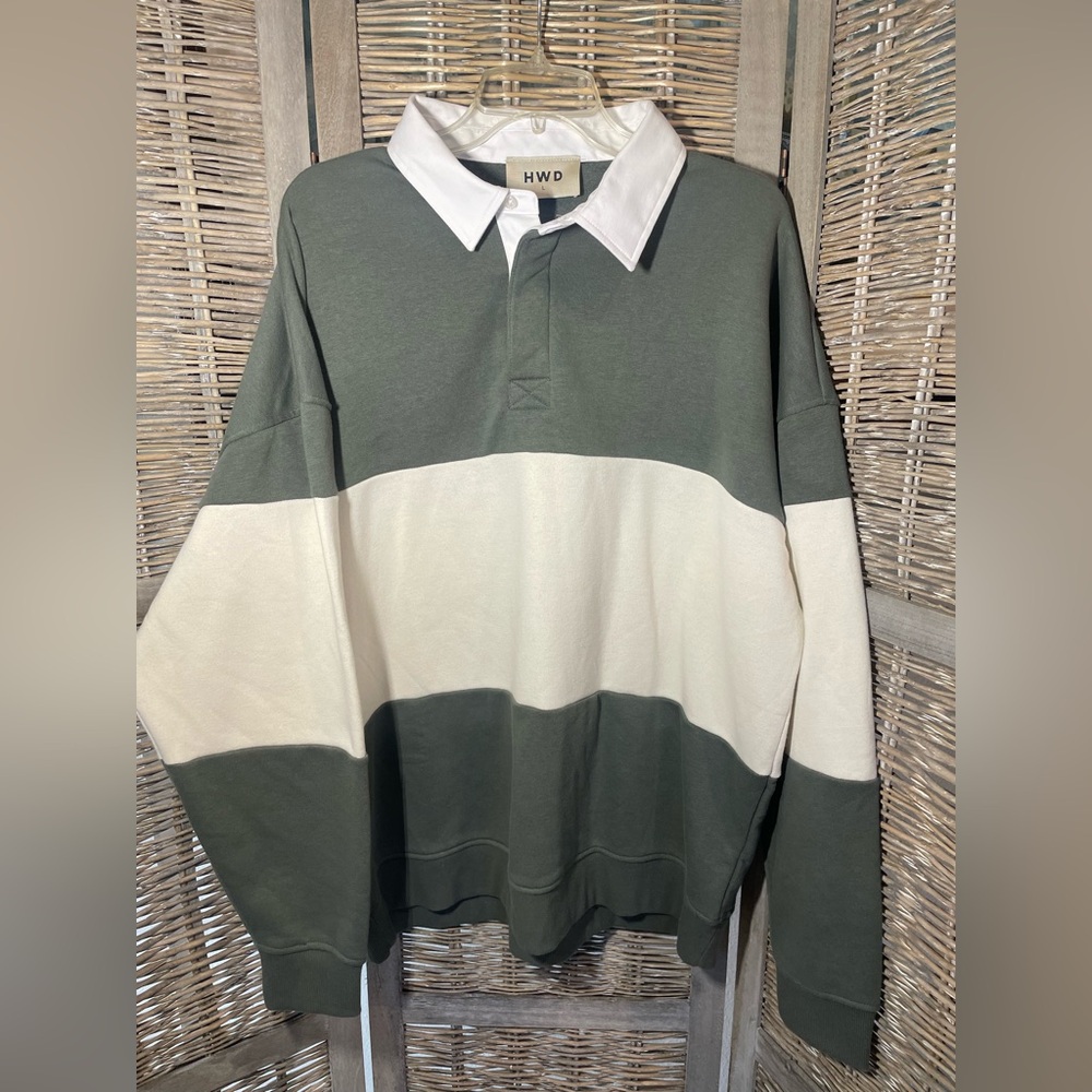 Halfway Dead Collared Sweatshirt with Rugby Stripe - size Large